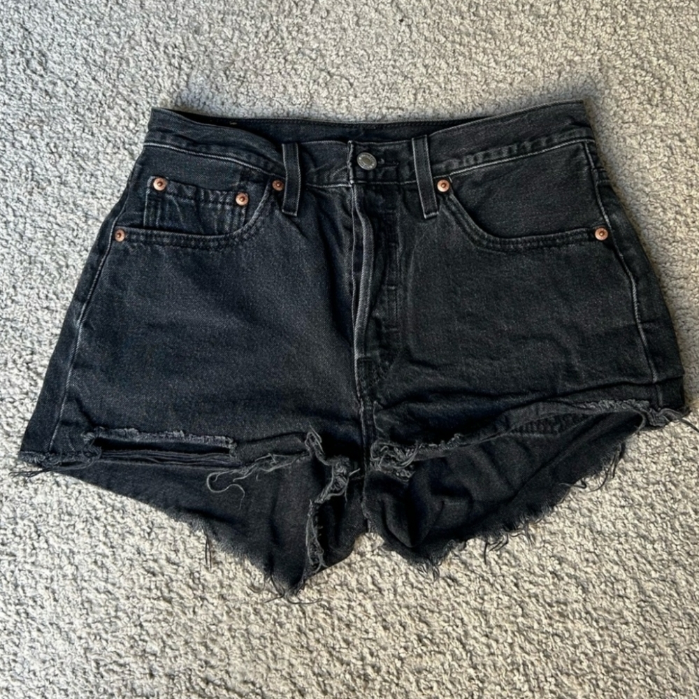 Levi's 501 Original High Rise Black Denim Shorts